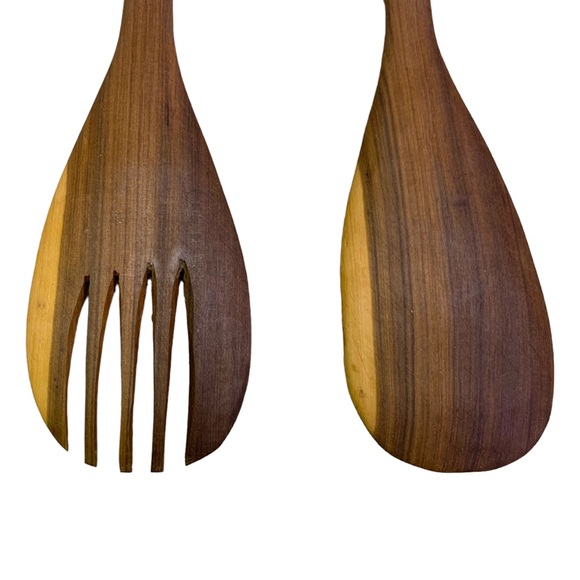 NEW Artisan African Elephant Wood Hand Carved Salad Serving Utensils Fork Spoon - Picture 4 of 5